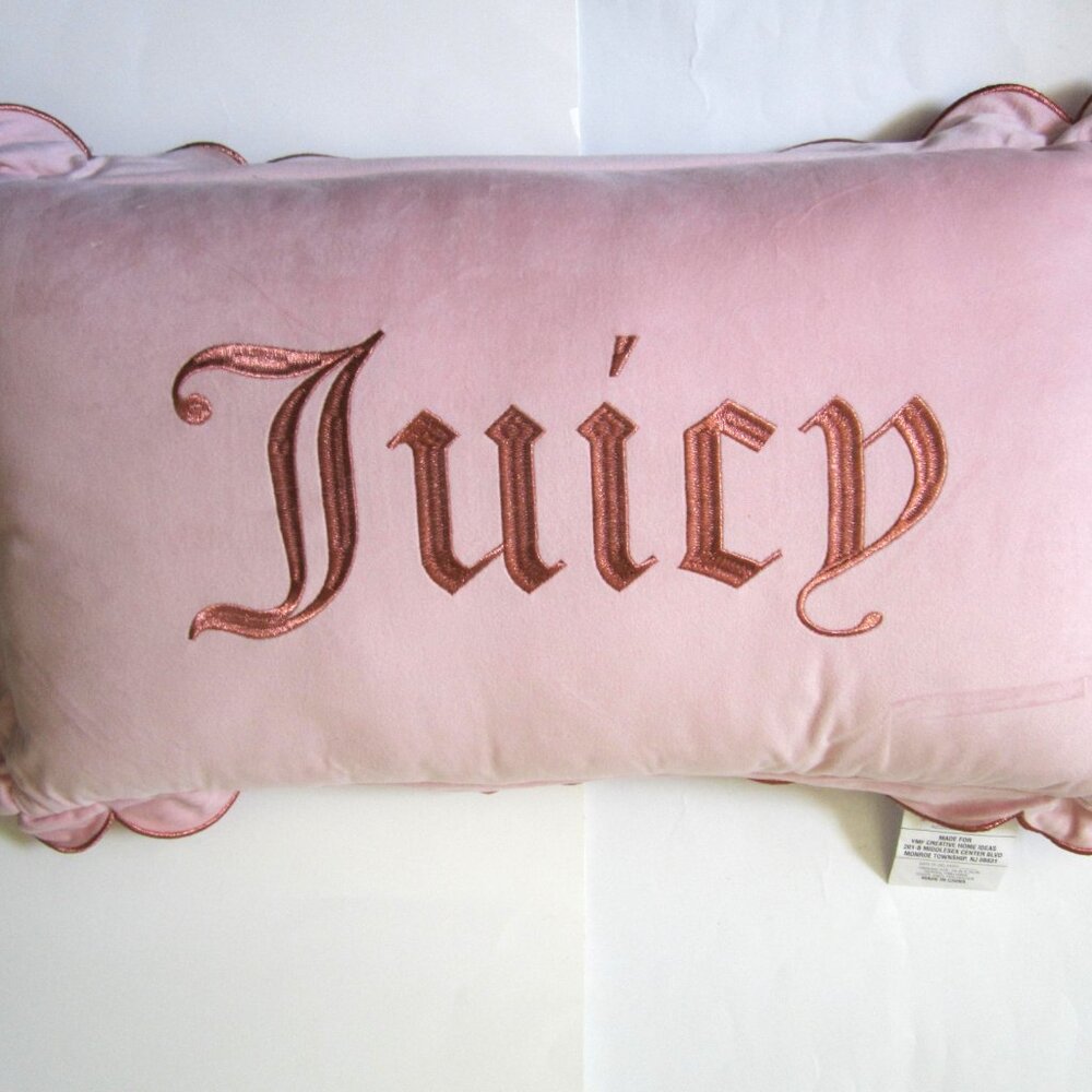 Juicy Couture Pink Embrodried Gold Scalloped Trim Pillow Cushion Home